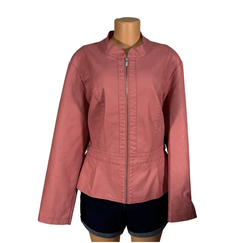 Baccini Faux Leather Jacket Women 3X Pink Good Peplum Zip Up Moto Coat
